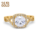 14K Yellow Gold Cushion Infinity Shank Wedding Engagement Ring Round Simulated Cubic Zirconia Size-7