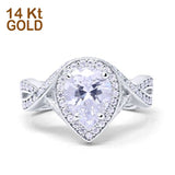 14K White Gold Teardrop Pear Bridal Simulated CZ Wedding Engagement Ring Size-7