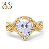 14K Yellow Gold Teardrop Pear Bridal Simulated CZ Wedding Engagement Ring Size-7