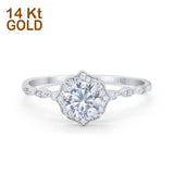 14K White Gold Round Petite Dainty Bridal Wedding Engagement Ring Simulated CZ Size-7