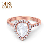 14K Rose Gold Halo Teardrop Bridal Filigree Ring Simulated Cubic Zirconia