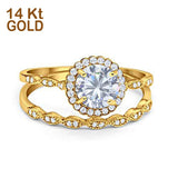 14K Yellow Gold Two Piece Halo Engagement Ring Round Simulated Cubic Zirconia Size-7
