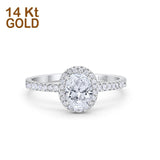 14K White Gold Halo Engagement Ring Oval Round Simulated Cubic Zirconia