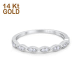 14K White Gold Half Eternity Art Deco Wedding Ring Engagement Band Round Simulated CZ
