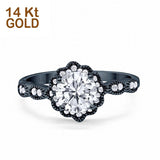 14K Black Gold Halo Floral Art Deco Engagement Rings Round CZ Size 7