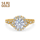 14K Yellow Gold Floral Art Deco Engagement Ring Simulated Cubic Zirconia Size-7
