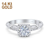 14K White Gold Halo Round Bridal Wedding Engagement Ring Simulated CZ Size-7