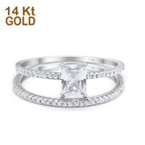 14K White Gold Art Deco Two Piece Wedding Radiant Simulated Cubic Zirconia Ring Size-7