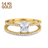 14K Yellow Gold Art Deco Two Piece Wedding Radiant Simulated Cubic Zirconia Ring Size-7