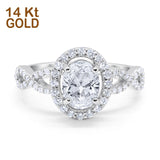 14K White Gold Art Deco Halo Wedding Ring Oval Round Simulated Cubic Zirconia Size-7