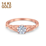 14K Rose Gold Round Solitaire Trinity Bridal Simulated CZ Wedding Engagement Ring Size-7