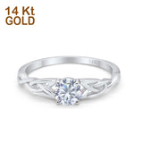 14K White Gold Round Solitaire Trinity Bridal Simulated CZ Wedding Engagement Ring