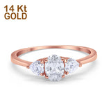 14K Rose Gold Three Stone Fashion Promise Ring Oval Simulated Cubic Zirconia Size-7