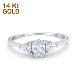 14K White Gold Three Stone Fashion Promise Ring Oval Simulated Cubic Zirconia Size-7