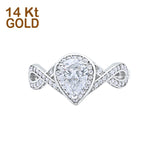 14K White Gold Teardrop Art Deco Wedding Ring Simulated Cubic Zirconia Size-7