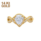 14K Yellow Gold Teardrop Art Deco Wedding Ring Simulated Cubic Zirconia Size-7