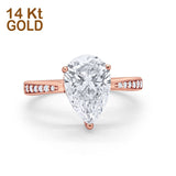 14K Rose Gold Teardrop Pear Bridal Wedding Engagement Ring Simulated CZ Size-7