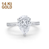 14K White Gold Teardrop Pear Bridal Wedding Engagement Ring Simulated CZ