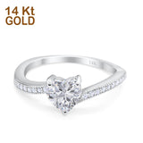 14K White Gold Heart Promise Ring Simulated Cubic Zirconia Size-7