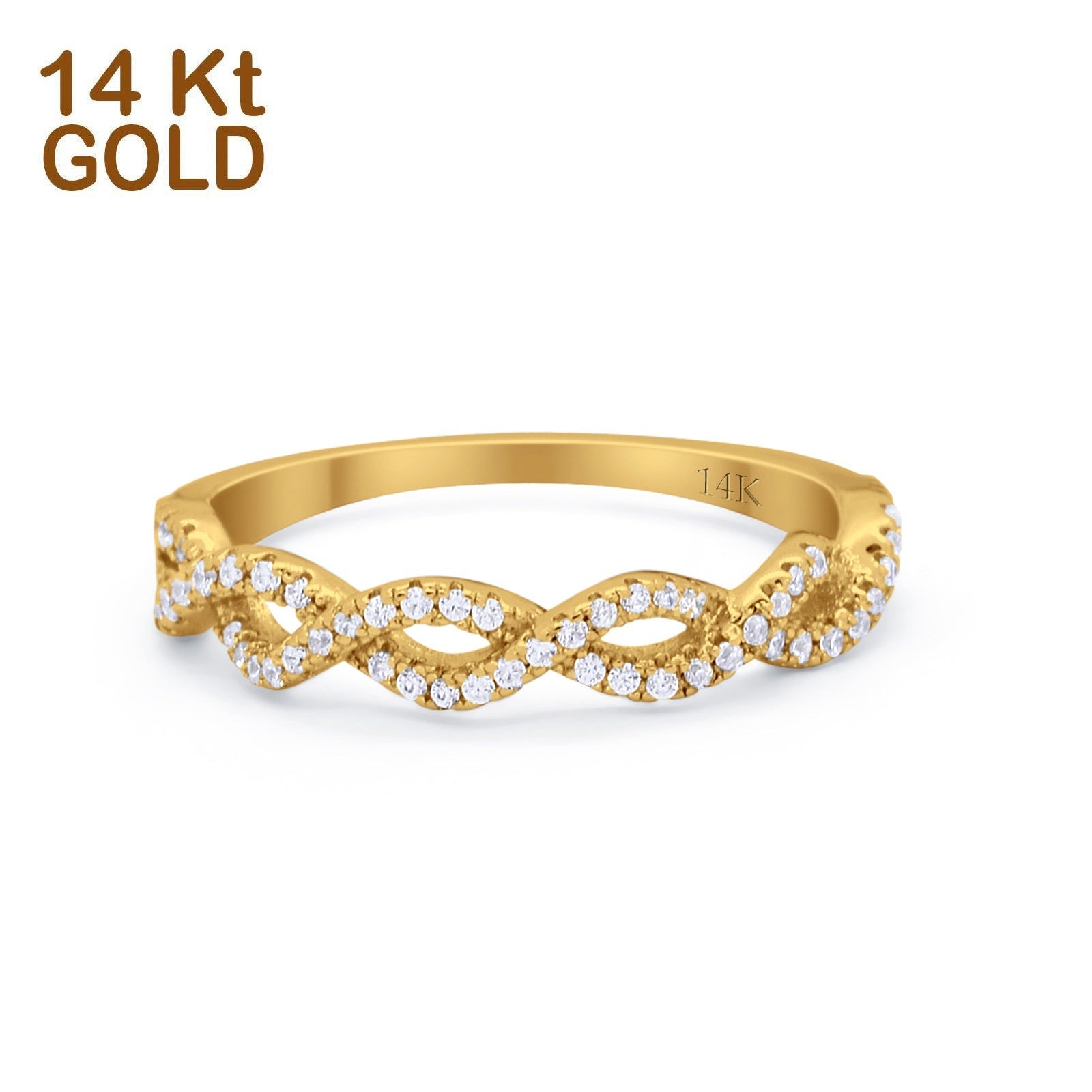 14K Yellow Gold Half Eternity Infinity Twisted Ring Simulated Cubic Zi