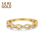 14K Yellow Gold Half Eternity Infinity Twisted Ring Simulated Cubic Zirconia Size-7