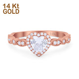 14K Rose Gold Art Deco Heart Promise Wedding Engagement Ring Simulated CZ Size-7