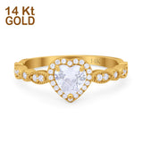 14K Yellow Gold Art Deco Heart Promise Wedding Engagement Ring Simulated CZ Size-7