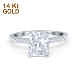 14K White Gold Art Deco Radiant Cut Engagement Ring Simulated Cubic Zirconia Size-7