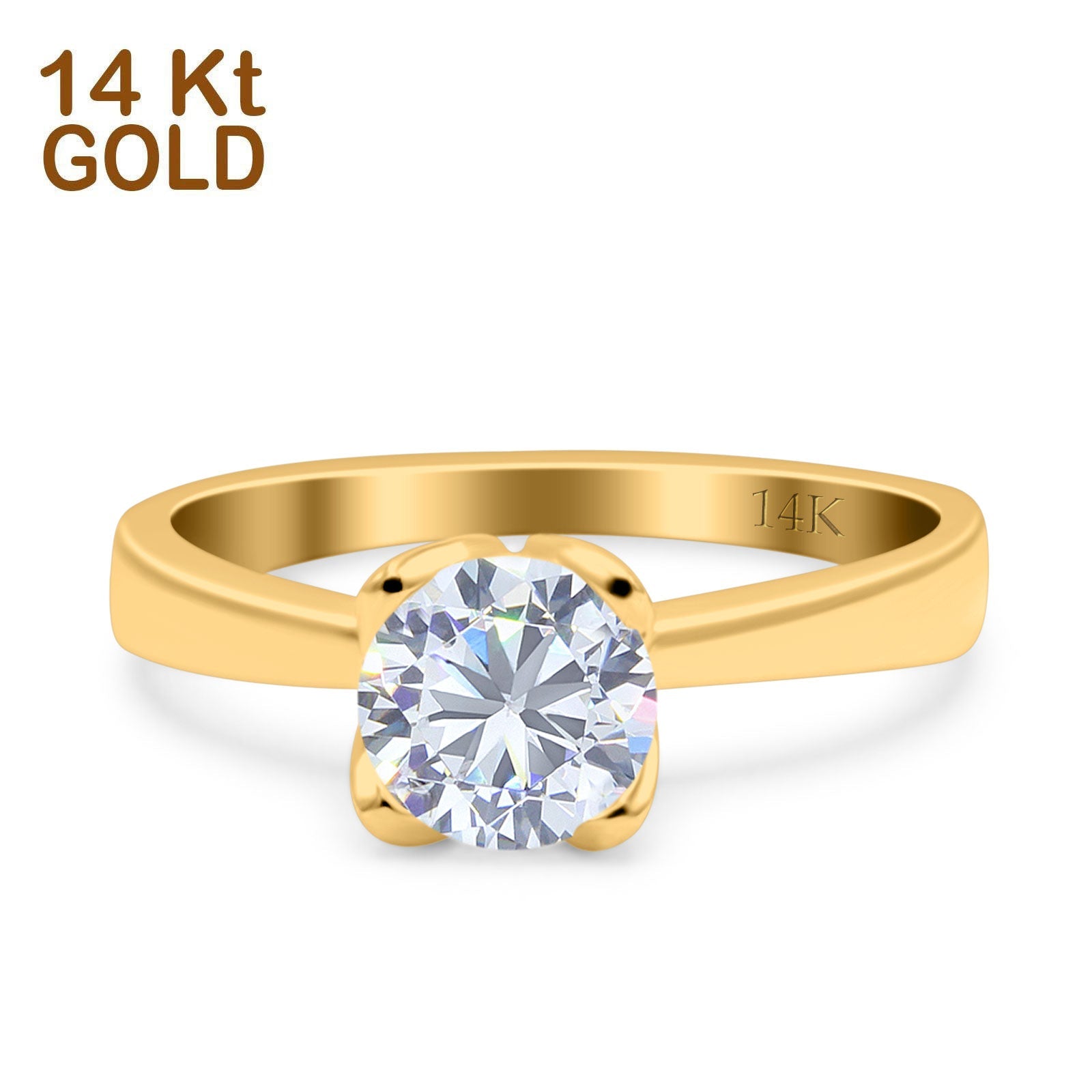 14K Yellow Gold Round Solitaire Simulated CZ Wedding Engagement Ring S