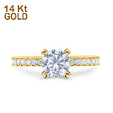 14K Yellow Gold Solitaire Accent Round Simulated CZ Wedding Engagement Ring Size 7