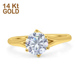 14K Yellow Gold Vintage Solitaire Round Simulated CZ Wedding Engagement Ring Size 7