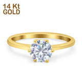14K Yellow Gold Round Solitaire Accent Simulated CZ Wedding Engagement Ring Size 7