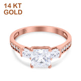14K Rose Gold Princess Cut Art Deco Bridal Simulated CZ Wedding Engagement Ring Size 7