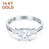 14K White Gold Princess Cut Art Deco Bridal Simulated CZ Wedding Engagement Ring Size 7