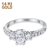 14K White Gold Oval Accent Wedding Ring Simulated Cubic Zirconia Size-7