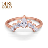 14K Rose Gold Curved Band Thumb Ring Pear Simulated Cubic Zirconia