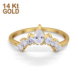 14K Yellow Gold Curved Band Thumb Ring Pear Simulated Cubic Zirconia