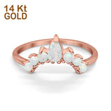 14K Rose Gold Pear Curved Band Thumb Ring Half Eternity Simulated CZ Lab Created White Opal Wedding Engagement