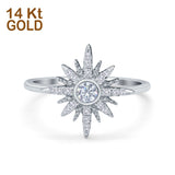 14K White Gold Cluster Starburst Ring Round Bridal Simulated CZ Wedding Engagement Ring Size-7