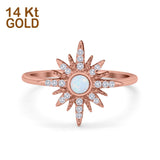 14K Rose Gold Cluster Starburst Ring Round Lab Created White Opal Bridal Simulated CZ Wedding Engagement Size-7