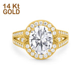 14K Yellow Gold Oval Art Deco Split Shank Bridal Wedding Engagement Ring Simulated CZ Size-7