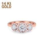 14K Rose Gold Round Three Stone Bridal Simulated CZ Wedding Engagement Ring Size-7