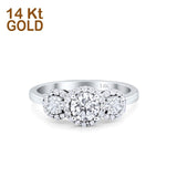 14K White Gold Round Three Stone Bridal Simulated CZ Wedding Engagement Ring Size-7
