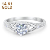 14K White Gold Round Vintage Design Solitaire Bridal Simulated CZ Wedding Engagement Ring Size-7