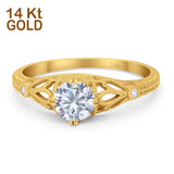 14K Yellow Gold Round Vintage Design Solitaire Bridal Simulated CZ Wedding Engagement Ring Size-7
