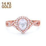 14K Rose Gold Teardrop Wedding Promise Ring Infinity Round Simulated CZ