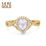 14K Yellow Gold Teardrop Wedding Promise Ring Infinity Round Simulated CZ