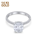 14K White Gold Halo Oval Split Shank Wedding Ring Simulated Cubic Zirconia Size-7