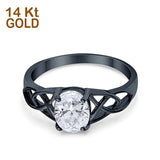 14K Black Gold Accent Solitaire Oval Bridal Wedding Engagement Ring Simulated CZ Size-7