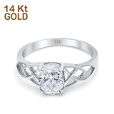 14K White Gold Accent Solitaire Oval Bridal Wedding Engagement Ring Simulated CZ Size-7